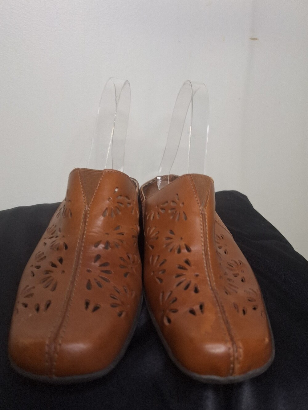 Life Stride Tan Perforated Leather Slip-On Clogs